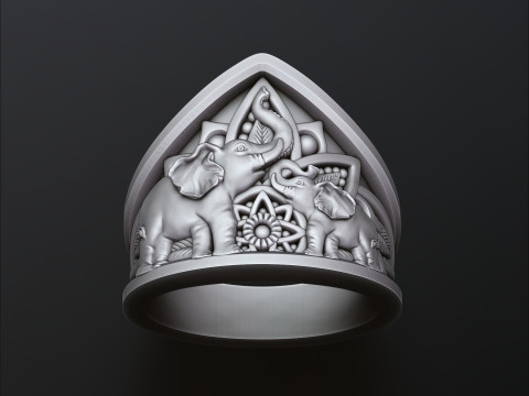 Elephant Mandala Ring 3D print model 3Dプリントモデル