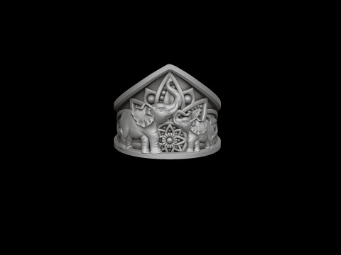Elephant Mandala Ring 3D print model 3D-Druckmodell