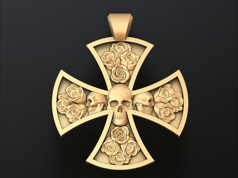 Cross Skull Rose pendant 3D print model Modèles 3D en vedette