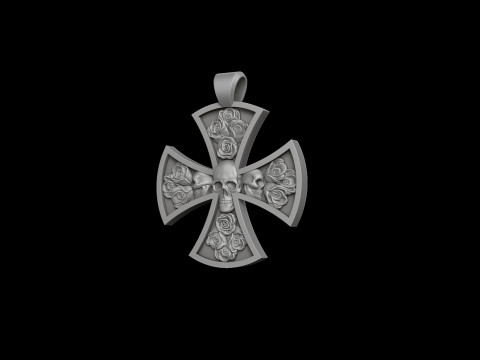 Cross Skull Rose pendant 3D print model 3Dプリントモデル