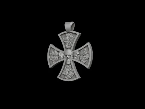 Cross Skull Rose pendant 3D print model 3D Print Model