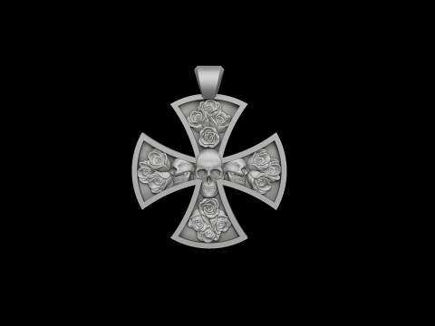 Cross Skull Rose pendant 3D print model 3Dプリントモデル