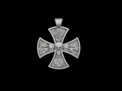 Cross Skull Rose pendant 3D print model 3D Print Model