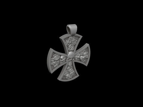 Cross Skull Rose pendant 3D print model 3Dプリントモデル