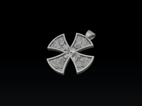 Cross Skull Rose pendant 3D print model 3D Print Model
