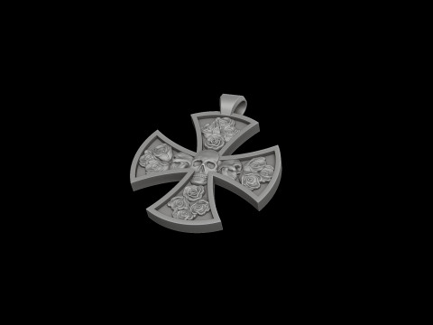 Cross Skull Rose pendant 3D print model 3Dプリントモデル