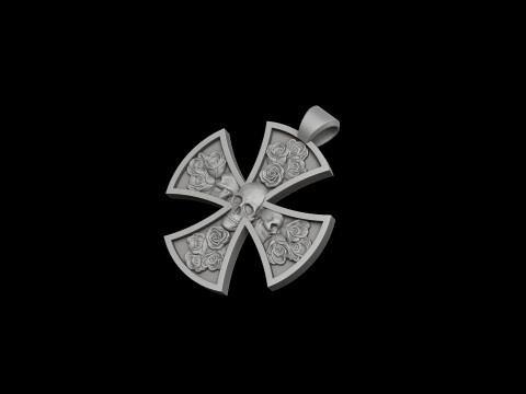 Cross Skull Rose pendant 3D print model 3Dプリントモデル