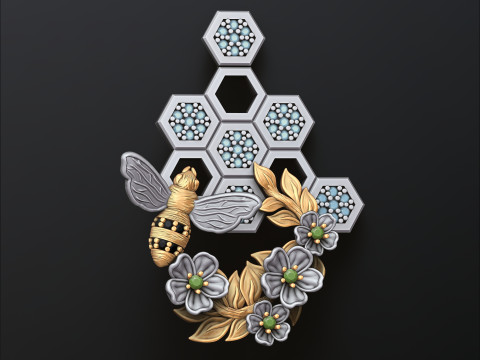 Bee Hive Pendant With Gems 3D print model 3Dプリントモデル