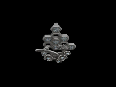 带宝石的蜂巢吊坠 3D 打印模型 3D 打印模型