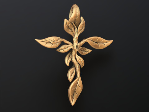 Tree Leaf Cross Pendant 3D print model 3Dプリントモデル