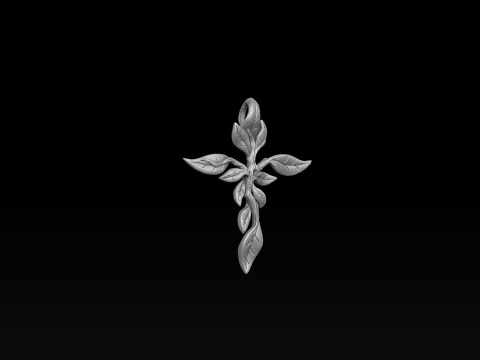 ツリーリーフクロスペンダント3Dプリントモデル 3Dプリントモデル