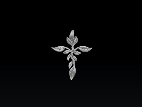 Tree Leaf Cross Pendant 3D print model 3Dプリントモデル