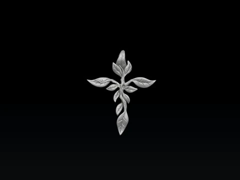 ツリーリーフクロスペンダント3Dプリントモデル 3Dプリントモデル