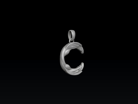 Bird Letter C Pendant 3D print model 3Dプリントモデル