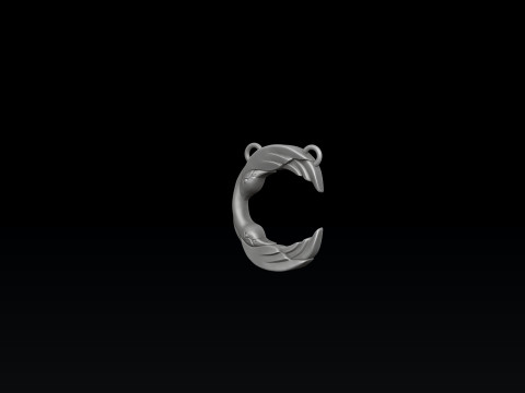 Bird Letter C Pendant 3D print model 3Dプリントモデル