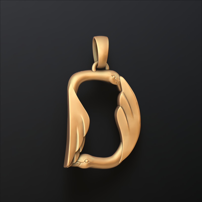 Bird Letter D Pendant 3D print model 3D Print Model .c4d .max .obj .3ds .fbx .stl .blend