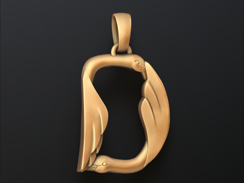 Bird Letter D Pendant 3D print model 3Dプリントモデル
