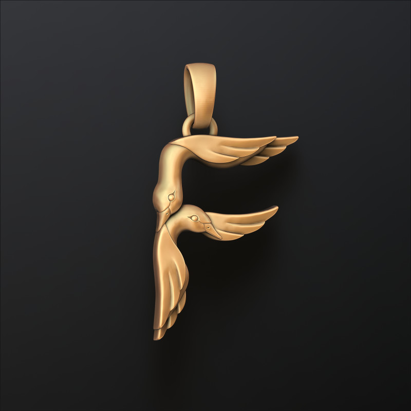 Bird Letter F Pendant 3D print model Modello di stampa 3D .c4d .max .obj .3ds .fbx .stl .blend