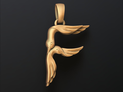 Bird Letter F Pendant 3D print model 3Dプリントモデル