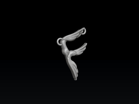 Bird Letter F Pendant 3D print model Modello di stampa 3D