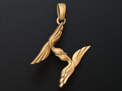 Bird Letter H Pendant 3D print model 3Dプリントモデル