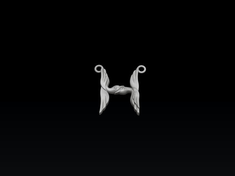 Bird Letter H Pendant 3D print model 3Dプリントモデル