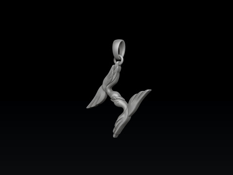 Bird Letter H Pendant 3D print model 3Dプリントモデル