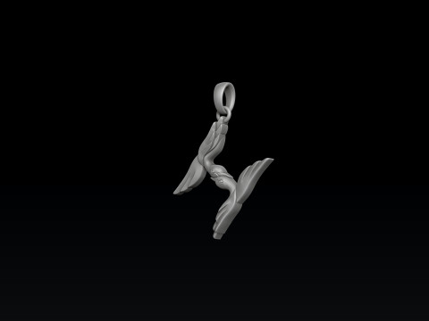 Bird Letter H Pendant 3D print model 3Dプリントモデル