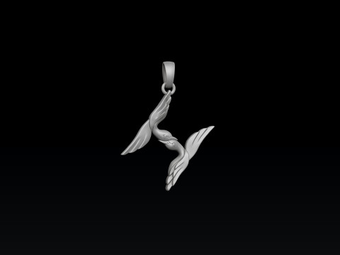Bird Letter H Pendant 3D print model 3Dプリントモデル