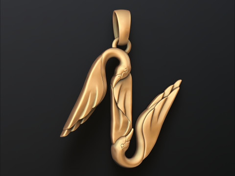Bird Letter N Pendant 3D print model 3Dプリントモデル