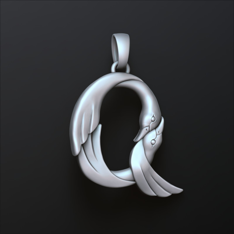 Bird Letter Q Pendant 3D print model 3D-Druckmodell .c4d .max .obj .3ds .fbx .stl .blend