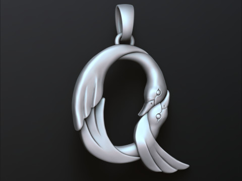 Bird Letter Q Pendant 3D print model 3Dプリントモデル