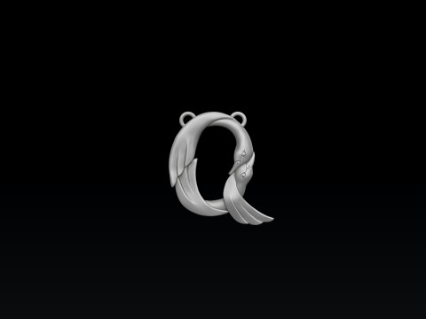 Bird Letter Q Pendant 3D print model 3D-Druckmodell