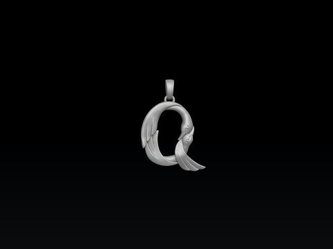 Bird Letter Q Pendant 3D print model 3D-Druckmodell