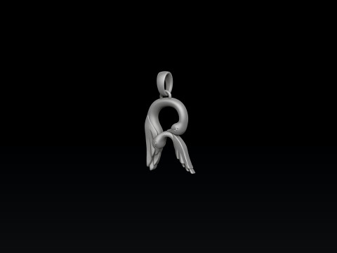 Bird Letter R Pendant 3D print model 3Dプリントモデル