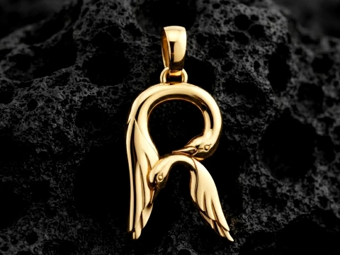 Mod&egrave;le d'impression 3D du pendentif lettre R oiseau Modèles 3D en vedette