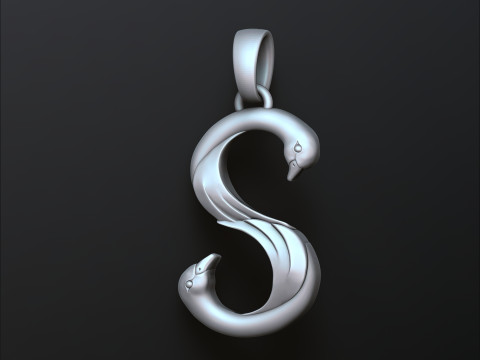 Bird Letter S Pendant 3D print model 3Dプリントモデル