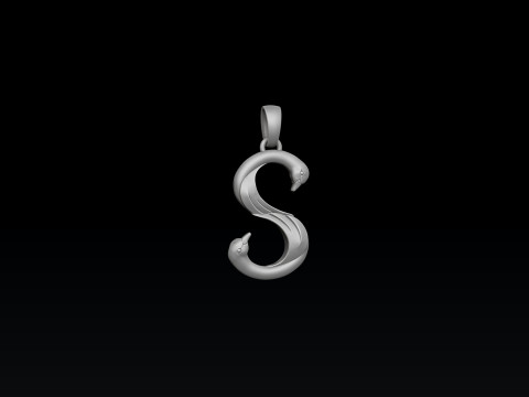 Bird Letter S Pendant 3D print model 3Dプリントモデル