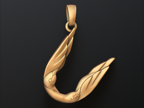 Bird Letter U Pendant 3D print model 3Dプリントモデル