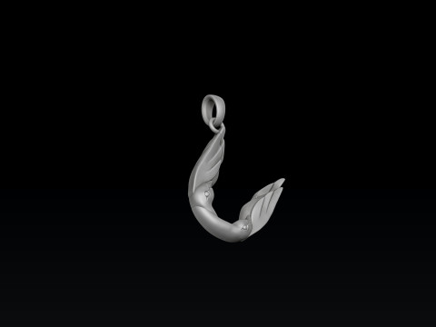 Bird Letter U Pendant 3D print model 3Dプリントモデル