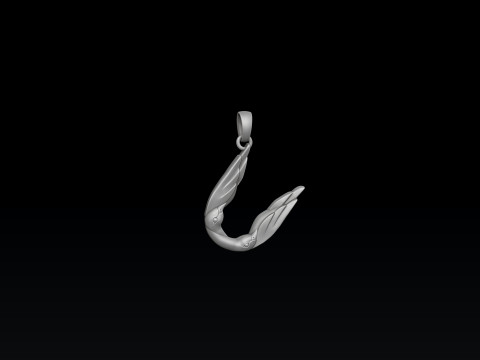 Bird Letter U Pendant 3D print model 3Dプリントモデル