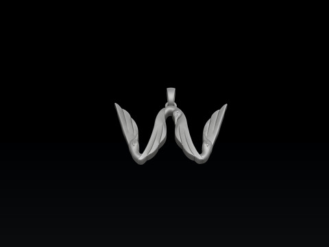 Bird Letter W Pendant 3D print model 3Dプリントモデル