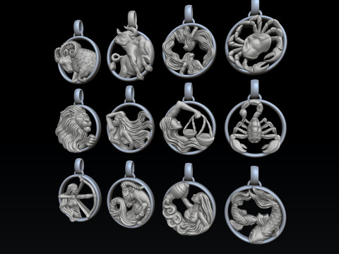 Zodiac Horoscope Pendants Set Pack 3D print models 3D 프린트 모델
