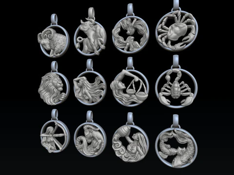 Zodiac Horoscope Pendants Set Pack 3D print models 3D Print Model