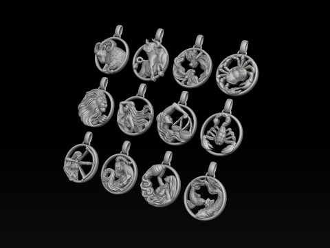 Zodiac Horoscope Pendants Set Pack 3D print models 3D 프린트 모델