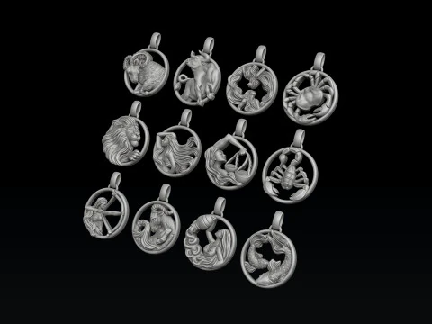 Zodiac Horoscope Pendants Set Pack 3D print models 3D Print Model