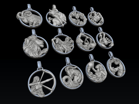 Zodiac Horoscope Pendants Set Pack 3D print models 3D 프린트 모델