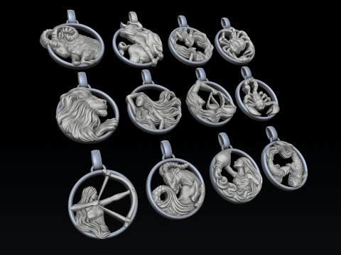 Zodiac Horoscope Pendants Set Pack 3D print models 3D Print Model