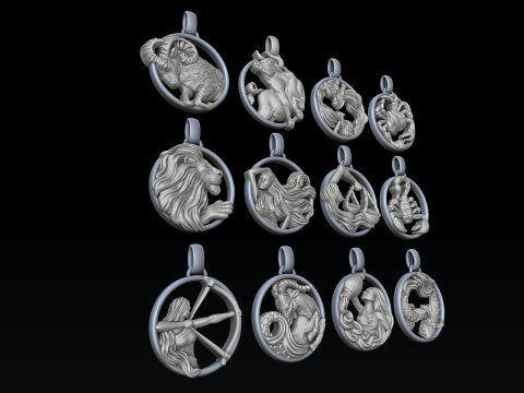 Zodiac Horoscope Pendants Set Pack 3D print models 3D 프린트 모델