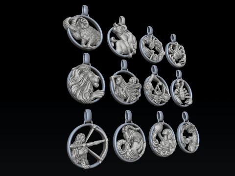 Zodiac Horoscope Pendants Set Pack 3D print models 3D Print Model